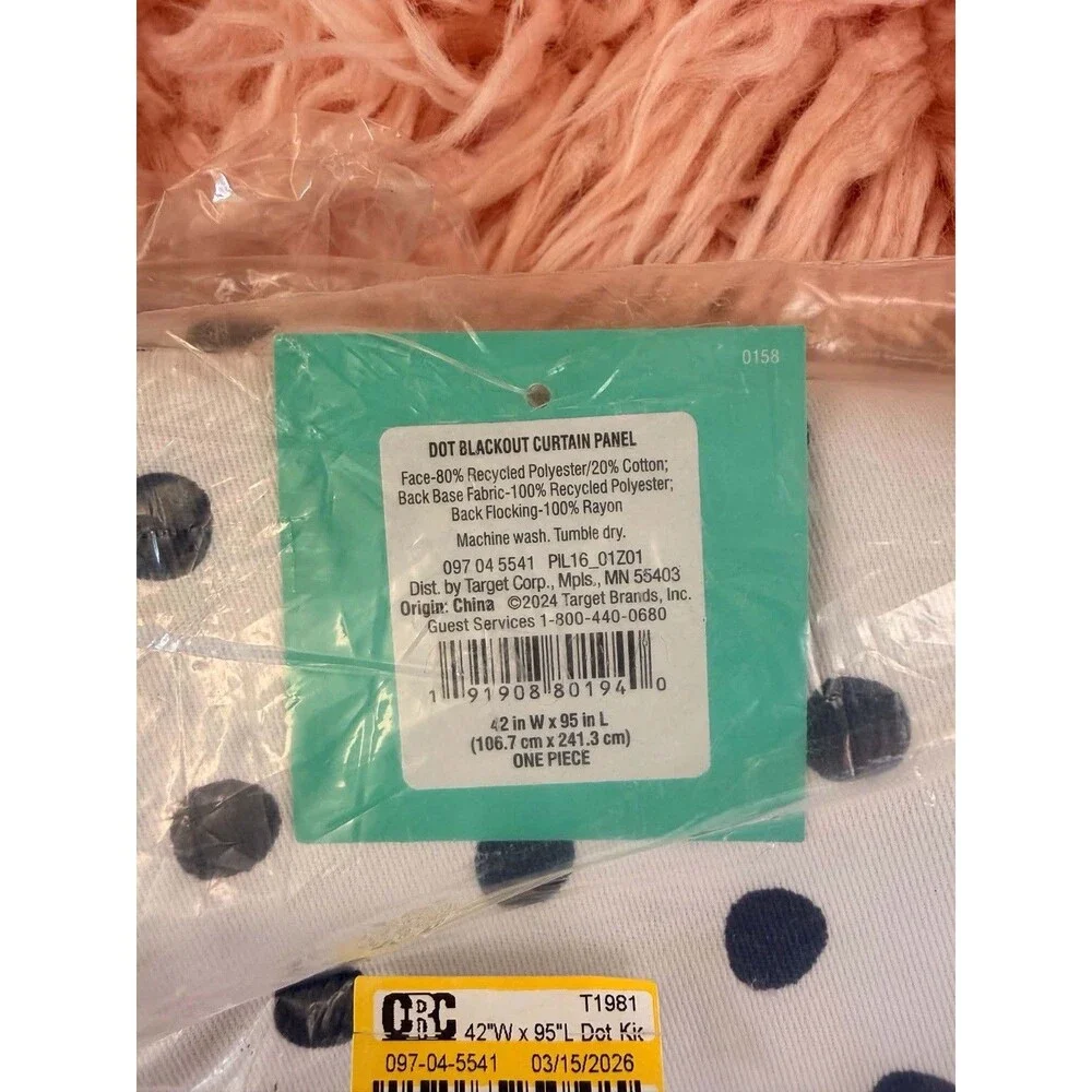 Pillowfort Kids Blackout Curtain Panel Navy Dot 42 x 95 Window New